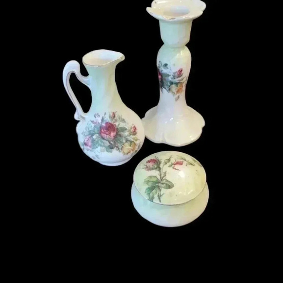 none Other - 5 Piece Vintage Woman's Decorative Dresser Set floral  ceramic